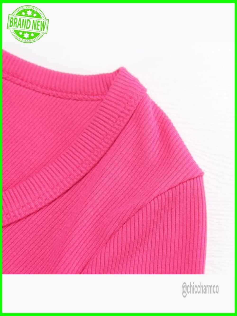 Fitted Long Sleeve Ribbed Notch V Neck Tee Layering Top - Picture 2 of 6